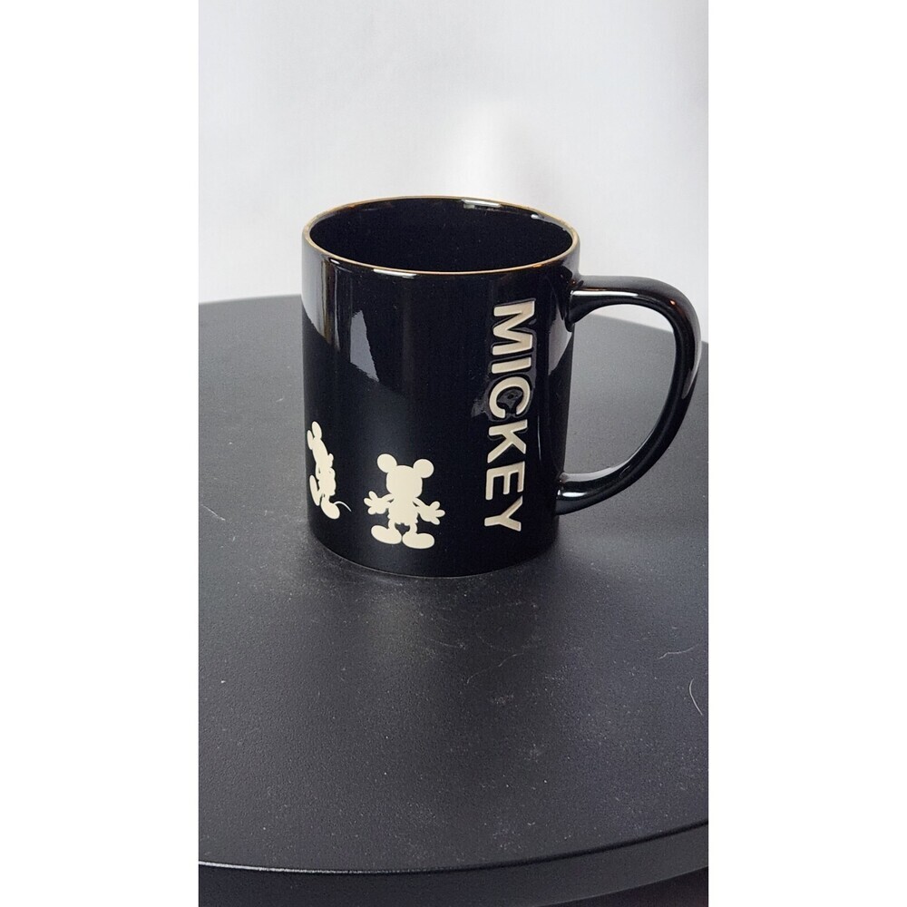Disney Coffee Mug - Mickey Mouse Millennial BLACK WITH Gold Rim NEW